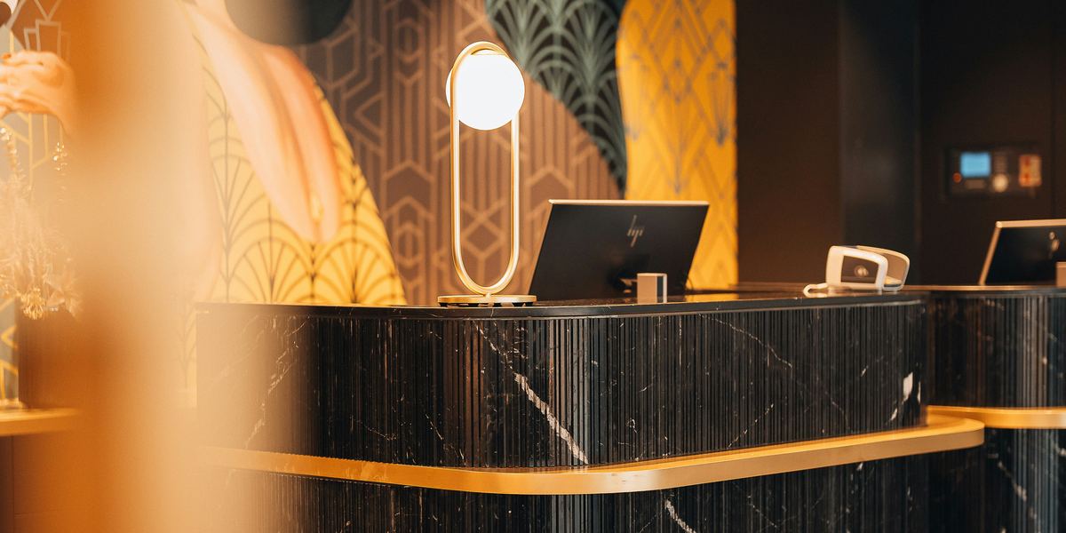 Hotel reception desk for guest house and resort booking and reservations